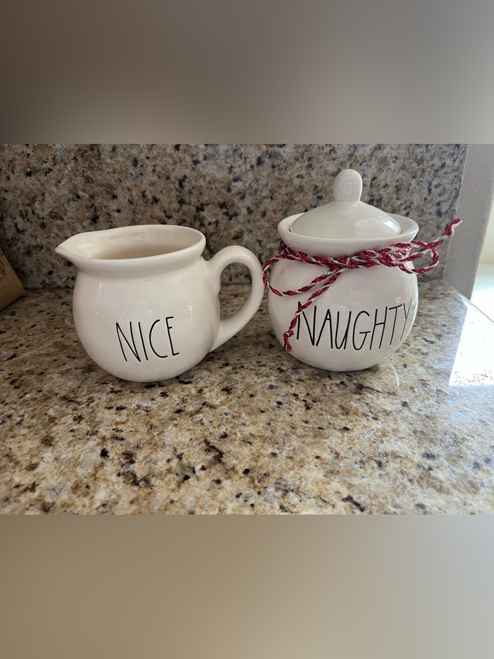 Rae Dunn Cream 'Nice'  & 'Naughty' Sugar Duo